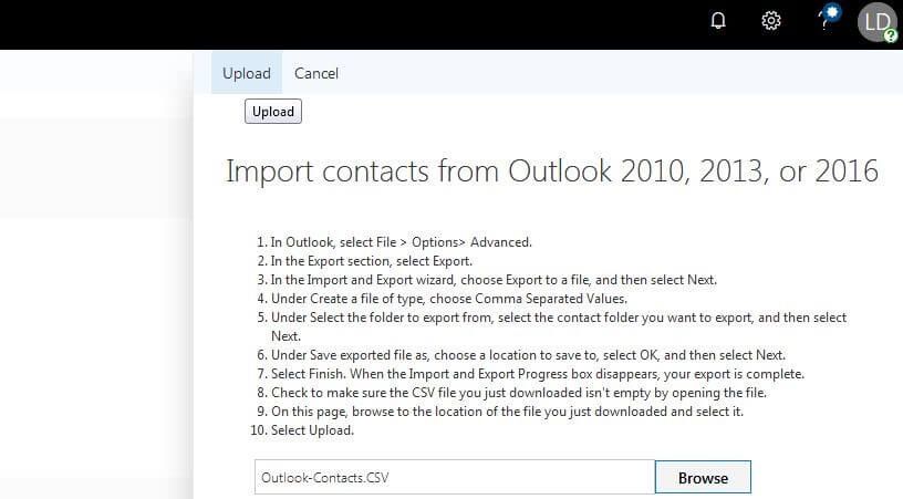 import contacts to outlook 10