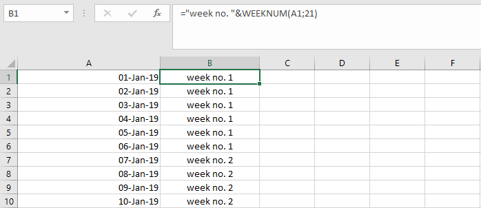 excel formula for week number
