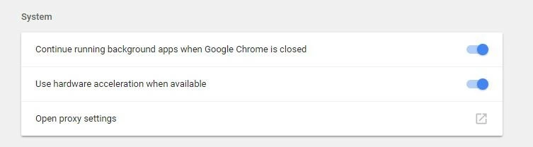 Advanced Chrome settings: System