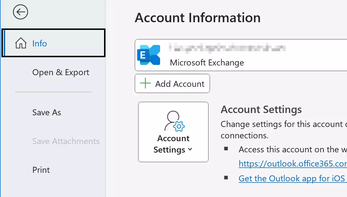 Outlook 2016: ‘Info’ menu