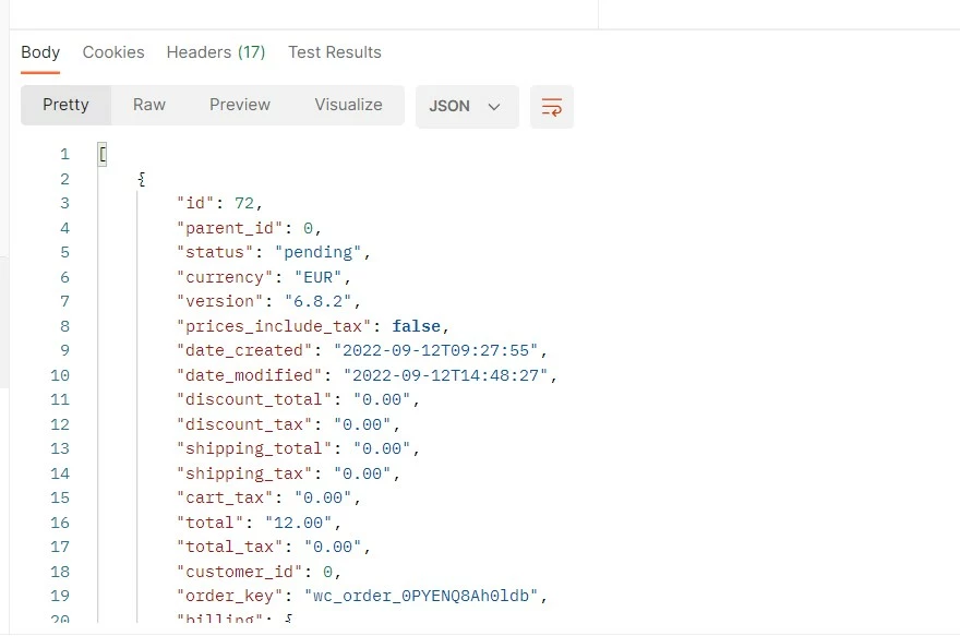 Screenshot of response pane in Postman