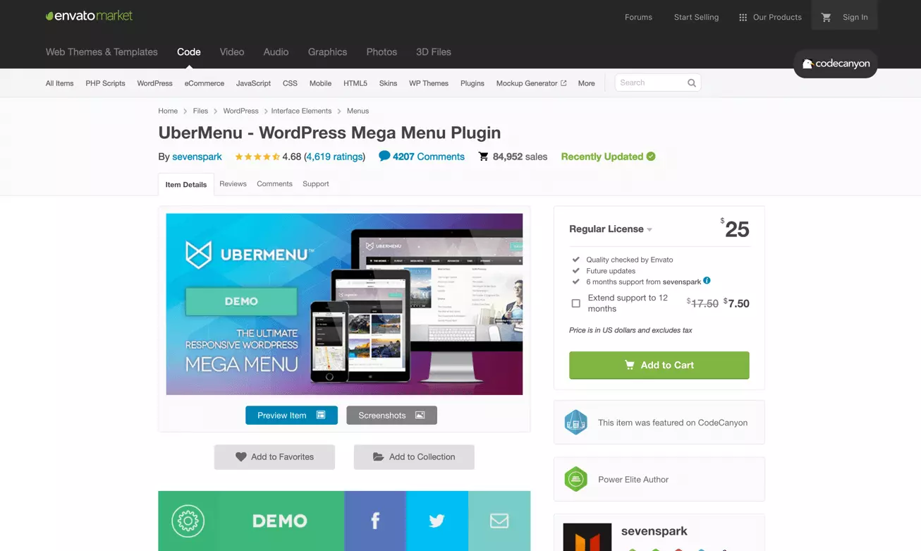 UberMenu on the CodeCanyon website