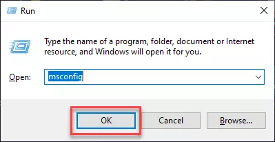 Screenshot of the ‘Run’ field with the entry ‘msconfig’