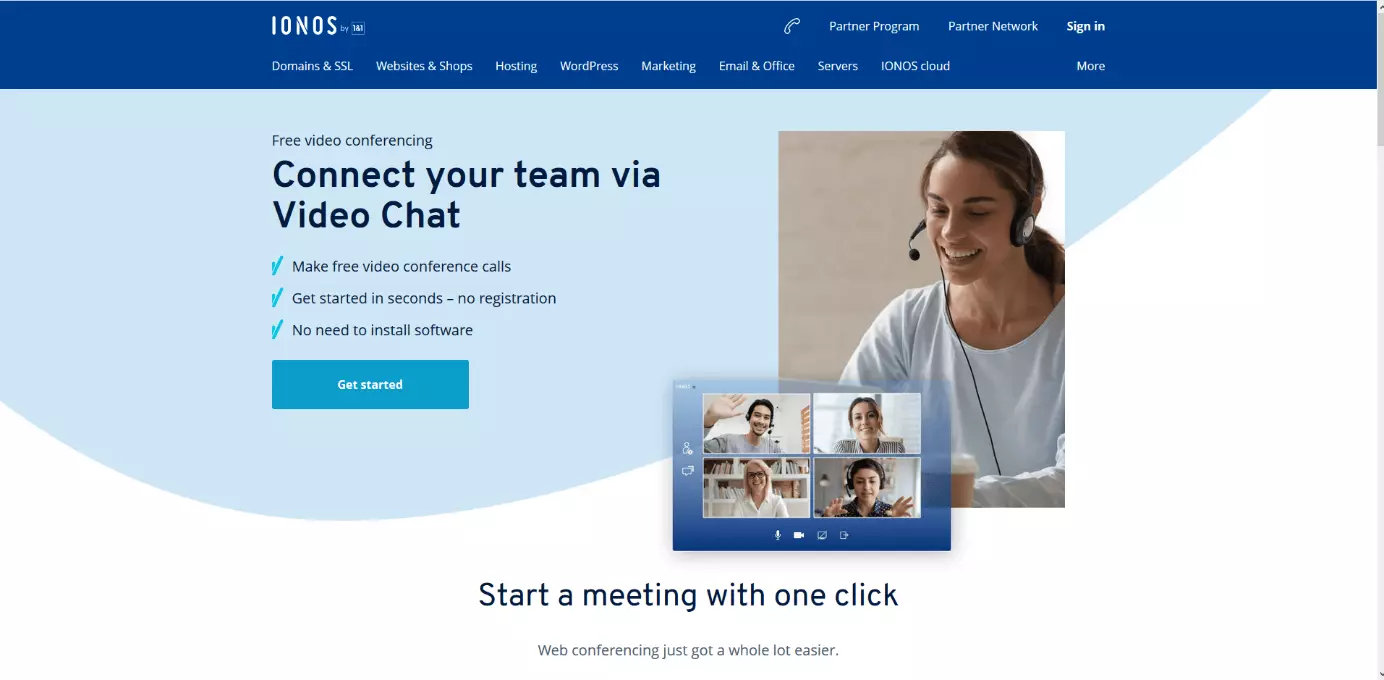 Free, browser-based Video Conferencing from IONOS