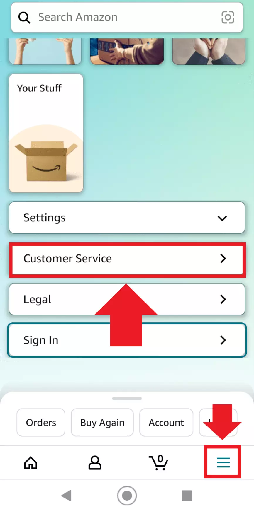 Go to ‘Customer Service’ in the Amazon menu below to start the deletion process.