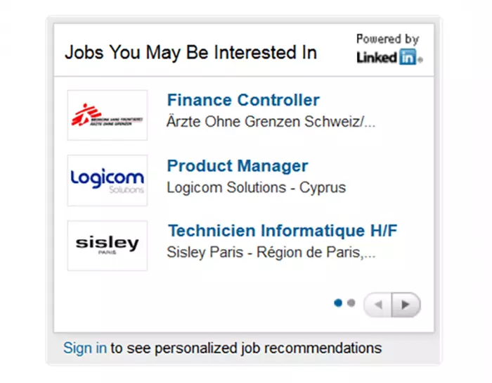 ‘The Jobs You Might Be Interested In’ widget from LinkedIn