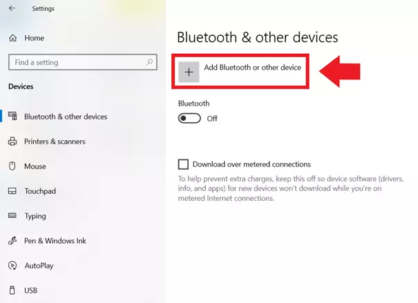 Go to ‘“Devices’” in the Windows settings and then ‘Add Bluetooth or other device’