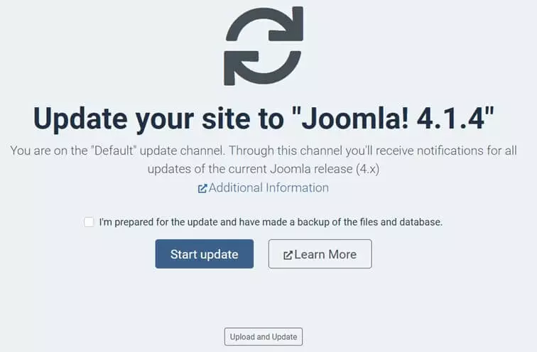 Update Joomla: Update dialogue