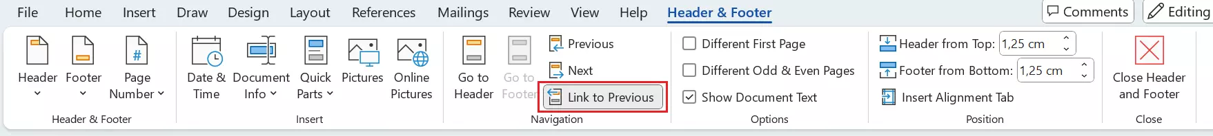 You can link footers and headers in Word