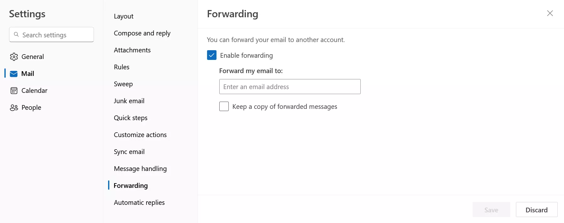 Outlook on the web settings