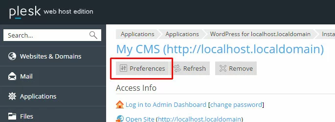 Plesk - Click the Preferences button