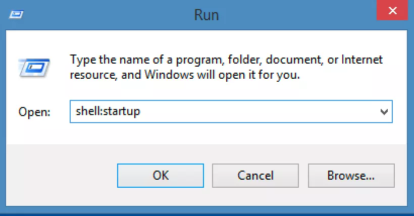 Screenshot of the dialogue box with shell:startup command