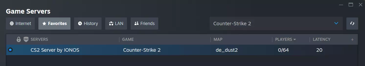 CS2 server browser: Favorites