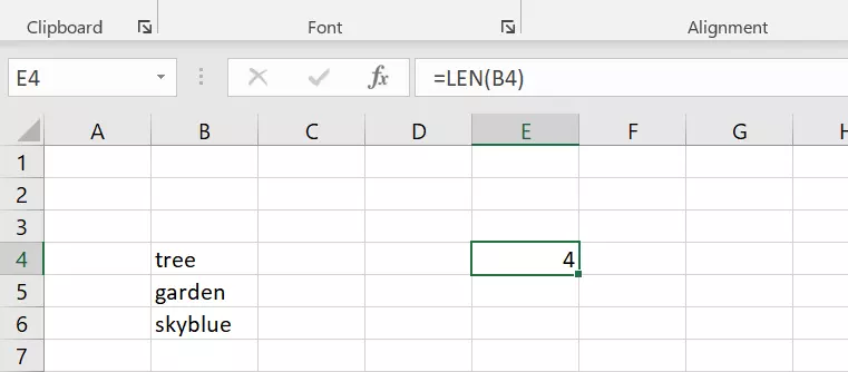 Excel LEN function with a cell reference for the first cell