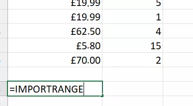 Screenshot of the IMPORTRANGE function