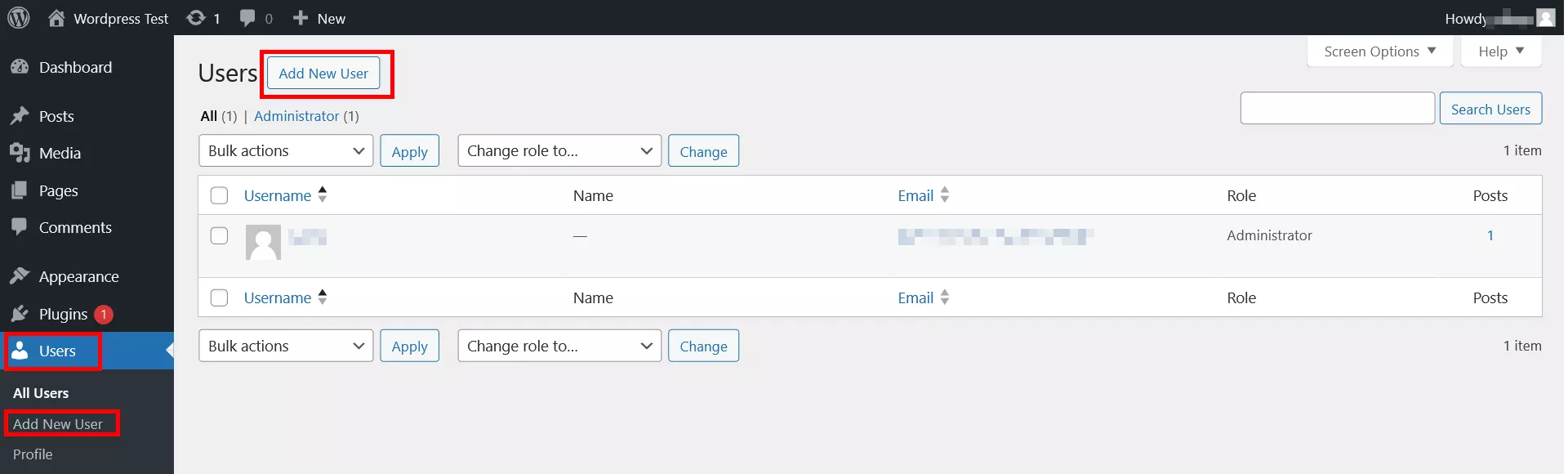 User overview in the WordPress dashboard