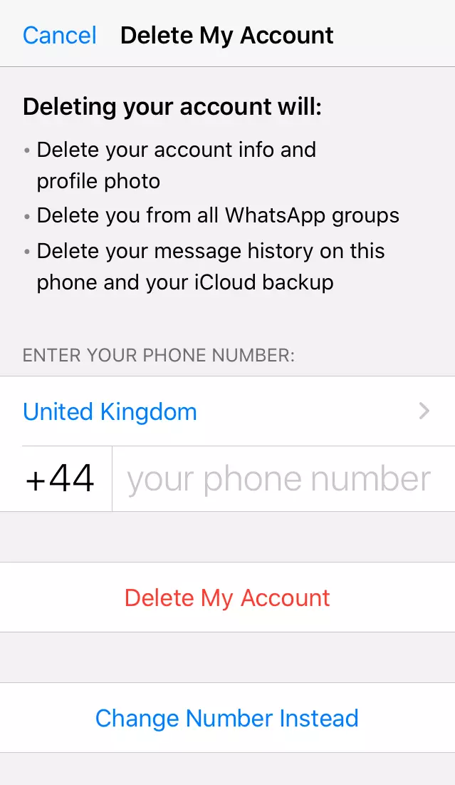 Security question and account deletion in WhatsApp