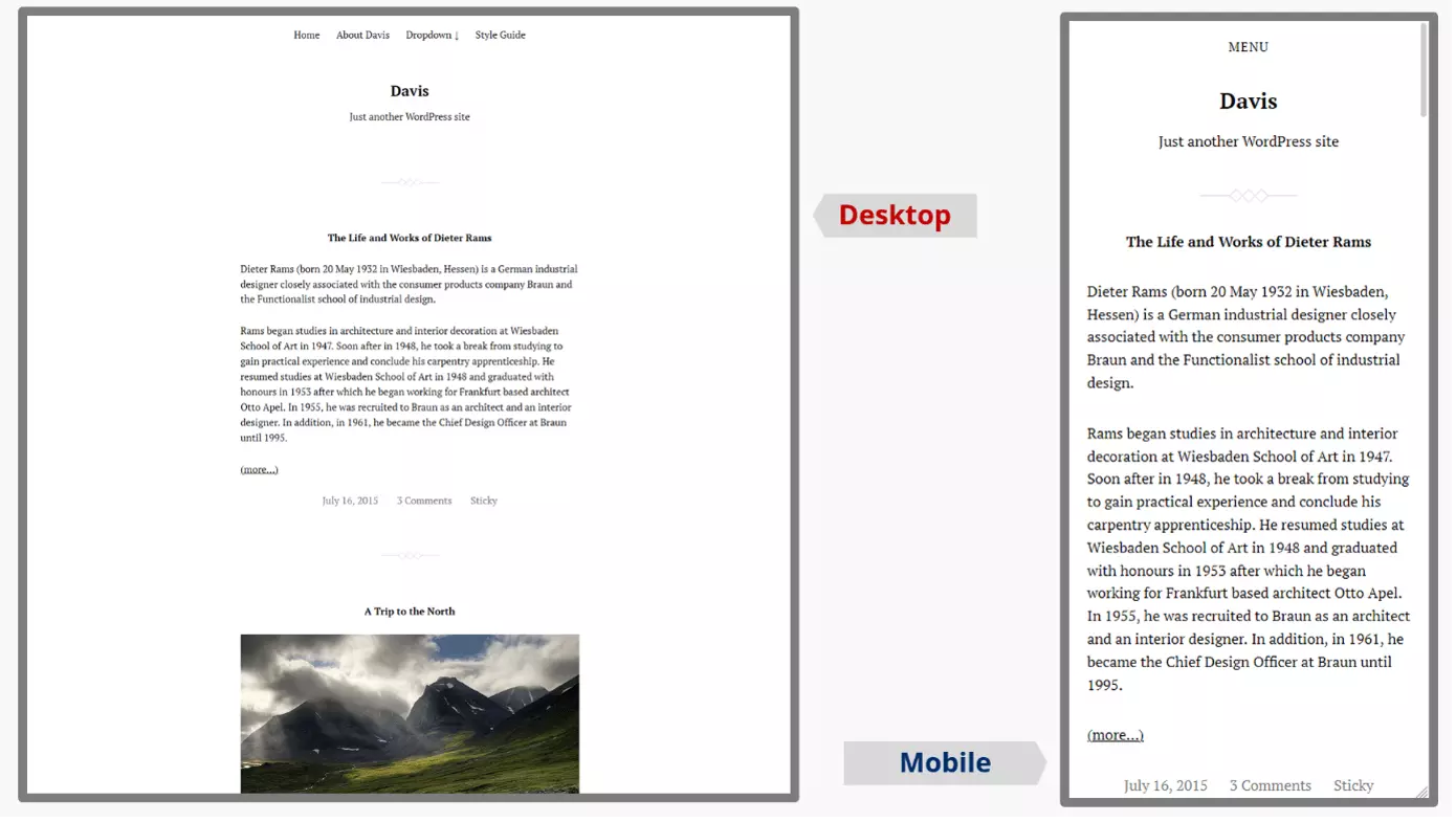 Screenshots of the WordPress blog theme Davis