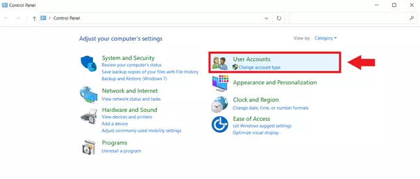 Click ‘Change account type’ under ‘User Accounts’ to check or change the status of your user account