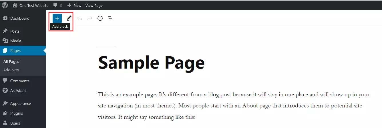 WordPress: Button ‘Add block’