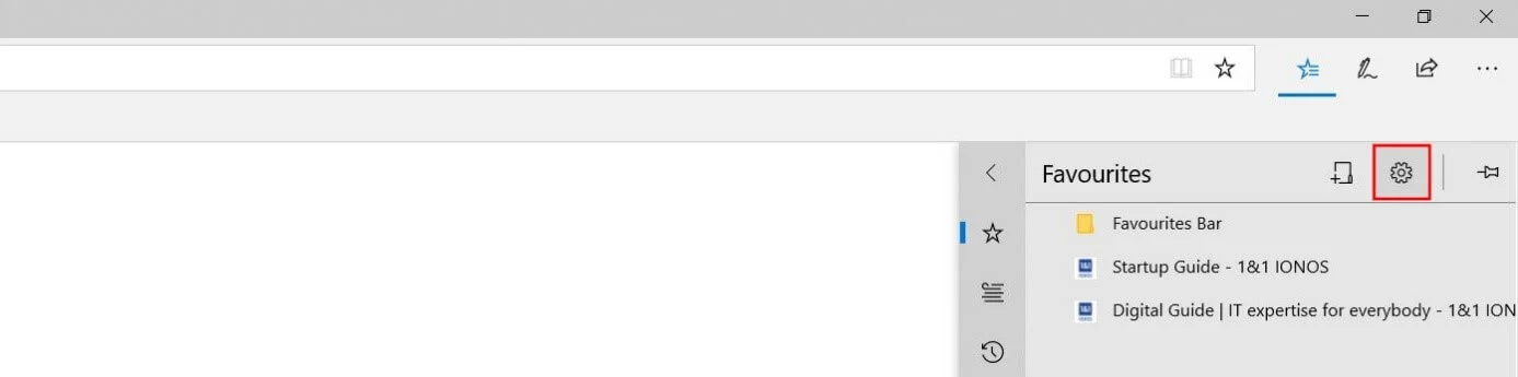 “Favourites” menu in Microsoft Edge