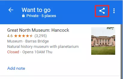 Screenshot of saved location in Google Maps