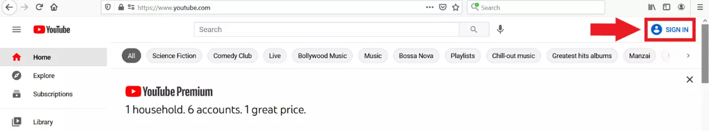 YouTube website: ‘Sign in’