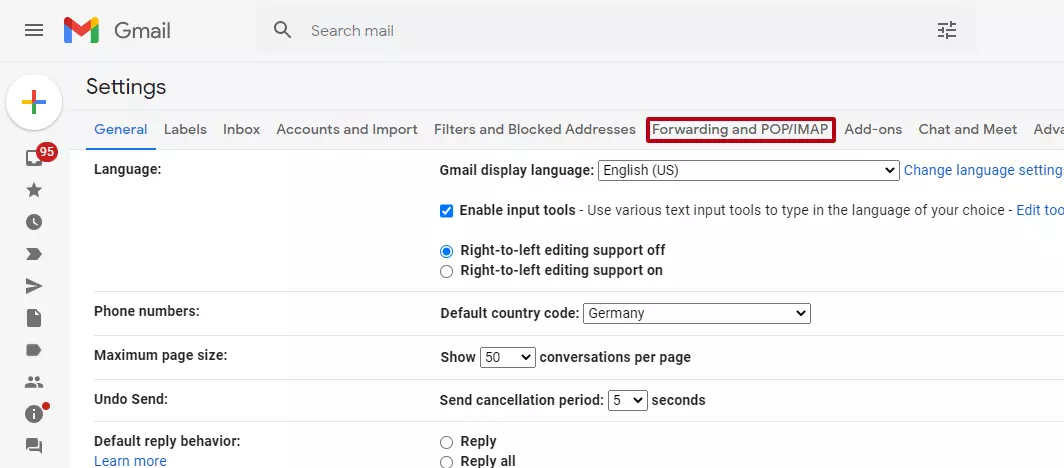 Gmail client: ‘Forwarding and POP/IMAP’ tab under ‘Settings’