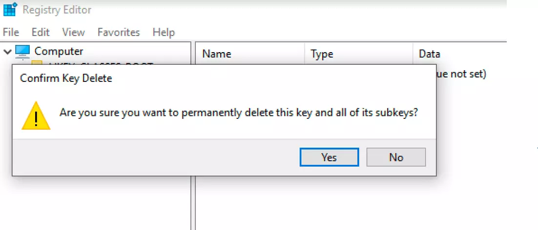 Regedit: “Confirm Delete key” dialogue box