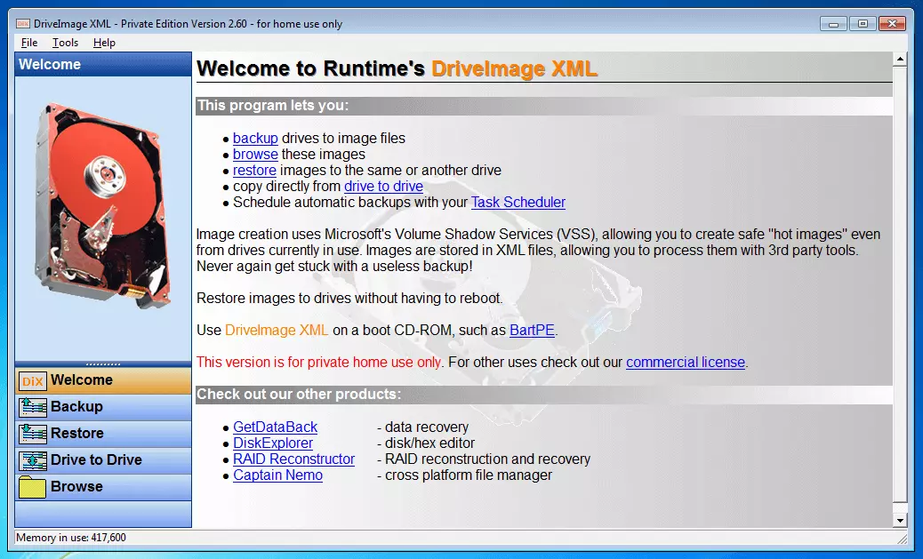 DriveImage XML 2.60: Homepage