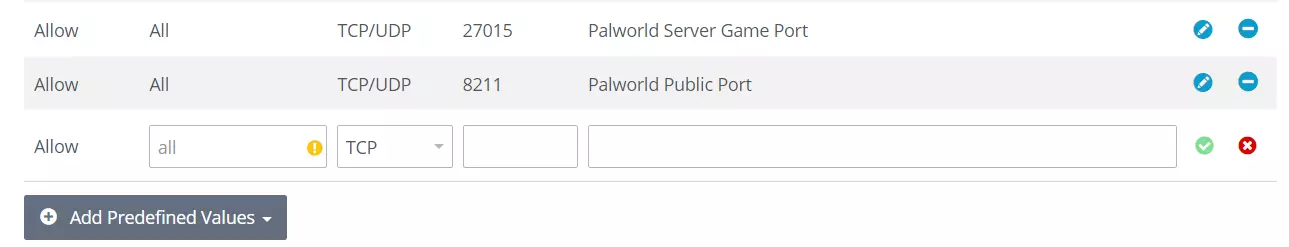 Palworld server: Open ports in the IONOS customer centre