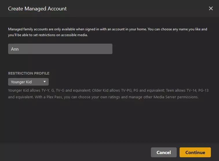 Plex Media server: create other user accounts and set up age limits