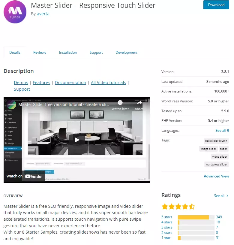 Screenshot of the Master Slider WordPress plugin