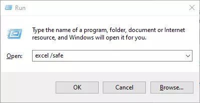 Dialogue box for starting Excel in Safe Mode