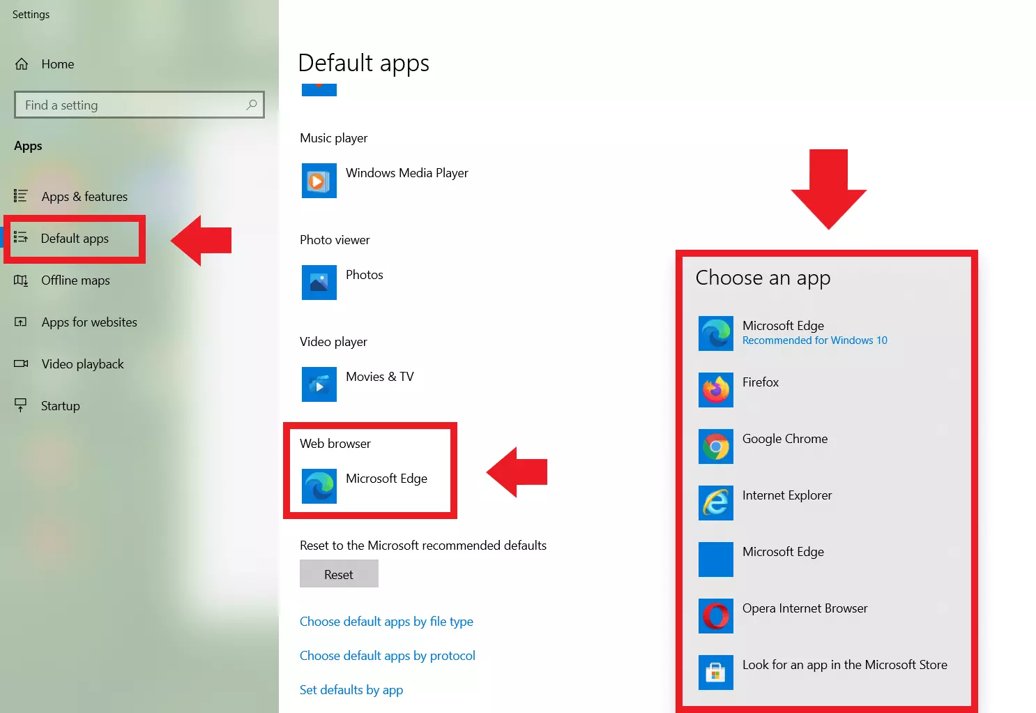 Windows Settings: ‘Default apps’ > Web browser selection