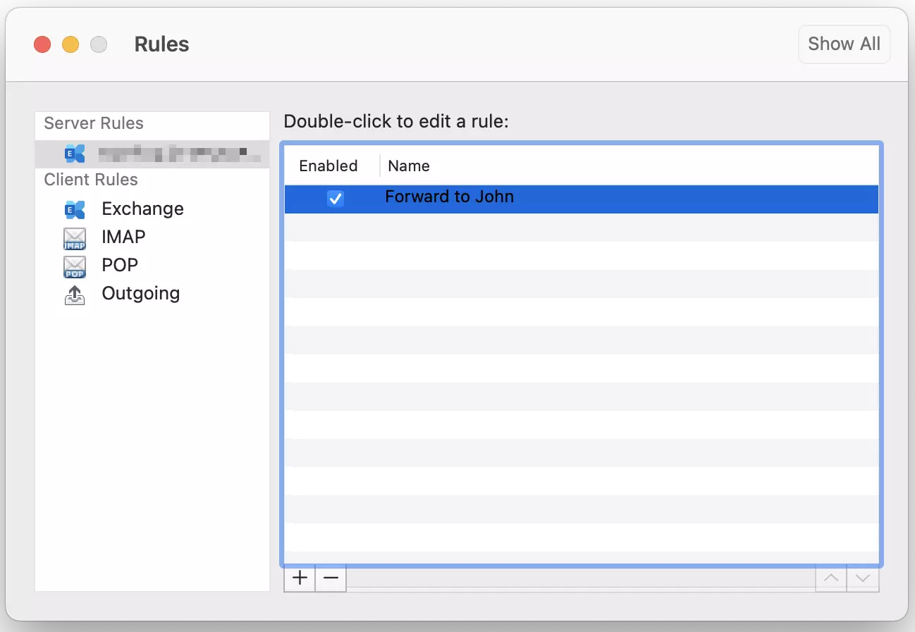 Microsoft Outlook for Mac: Rules dialogue box