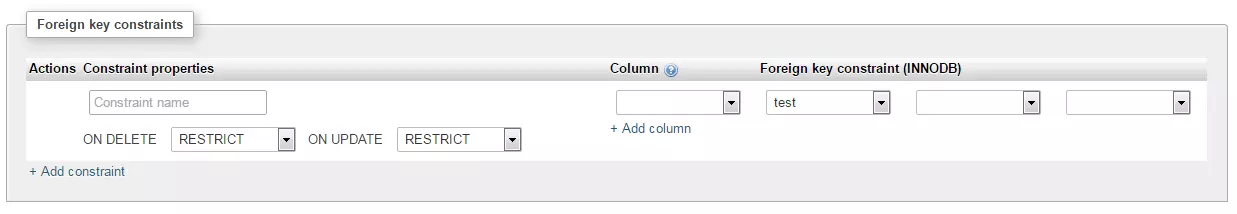 phpMyAdmin: ’Foreign key constraints’ entry field