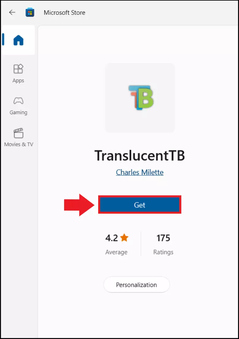 The “TranslucentTB” tool in the Microsoft Store