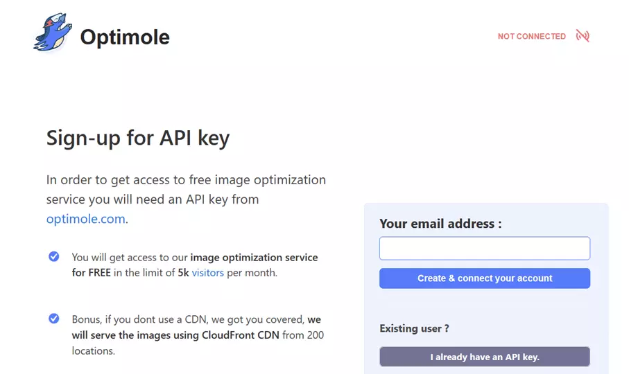 Login page for Optimole