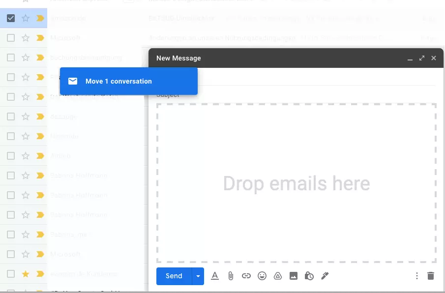 Drag email as attachment into a new email