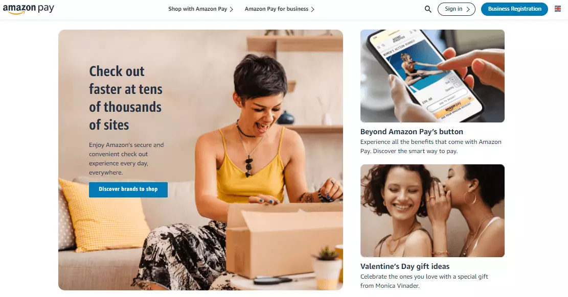 Homepage of Amazon Pay for customers