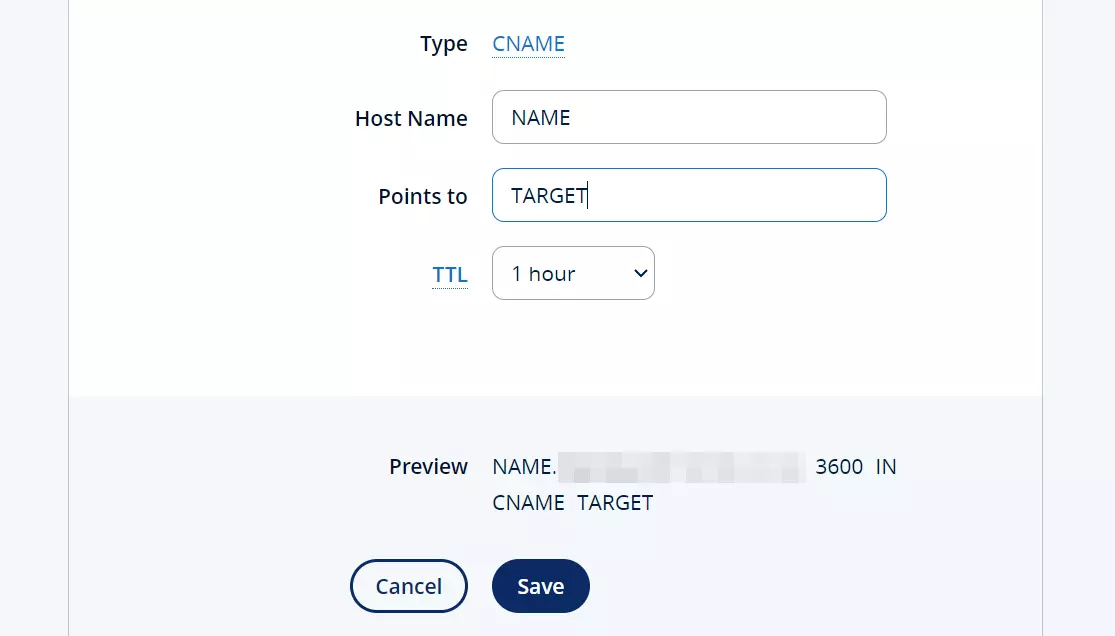 CNAME entry for IONOS domain