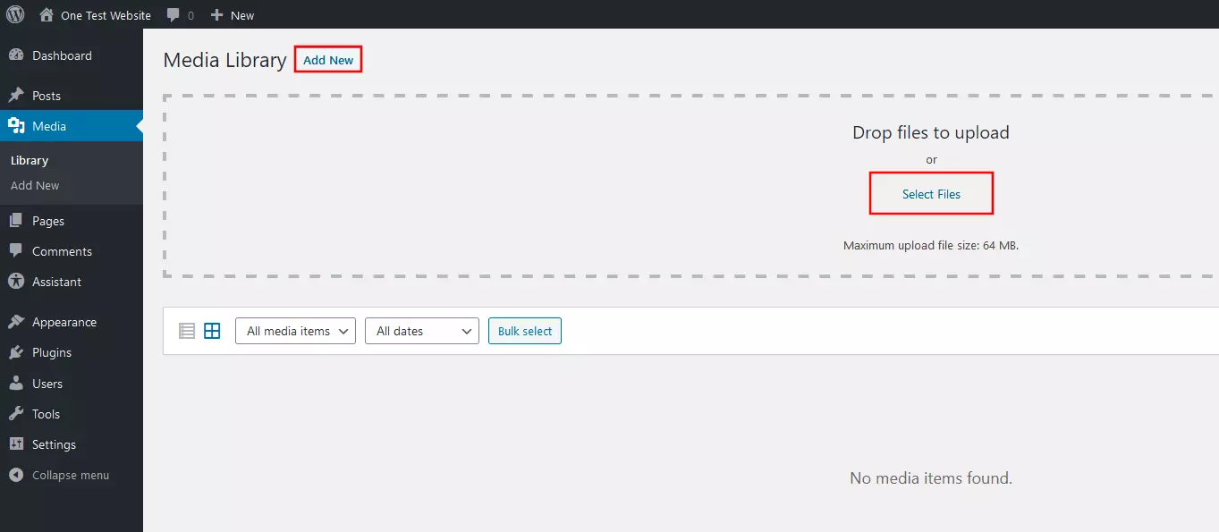 WordPress Media Library: File upload dialogue box