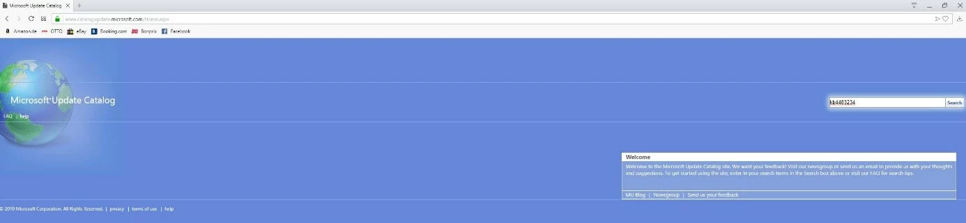 Microsoft Update Catalogue: Update search
