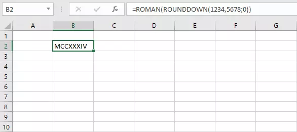 Combination of the ROMAN and ROUNDDOWN functions in Excel