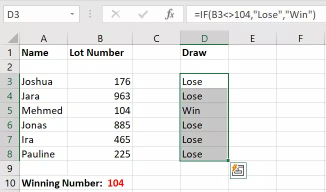 IF function with ‘not equal to’ and self-defined output values