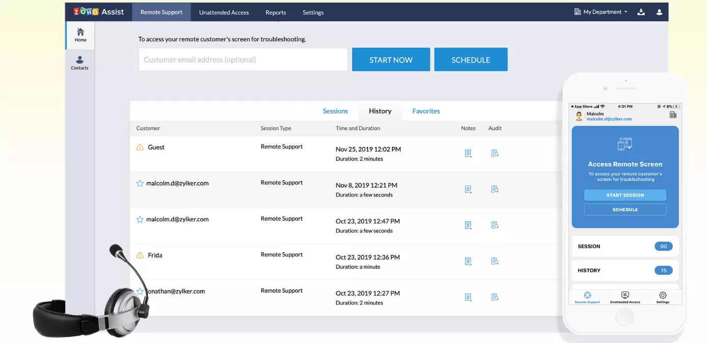 Landing page of Zoho Assist