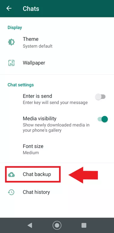 WhatsApp chat menu in ‘Chat backup’