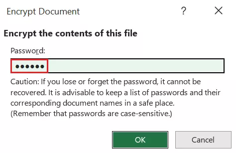 Screenshot of ‘Encrypt Document’ window