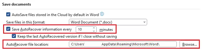 ‘Always create backup copy’ via ‘Advanced’ in the Word options